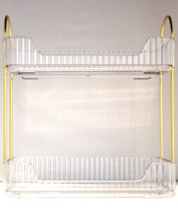 Elegant 2-Tier Countertop Organizer with Transparent Trays and Gold Poles
