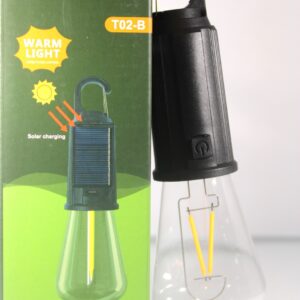 Solar Camping Light with Hook – 3 Brightness Levels, Waterproof, Transparent Lampshade, Warm Light, Type-C Charging